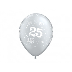 Ballonger med tall, 25 år, sølv, 5 stk.