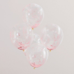 Konfettiballonger med rosa perler, 5 stk.