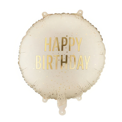 Folieballong Happy Birthday krem/gull
