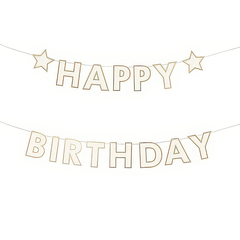 Banner Happy Birthday hvit/gull