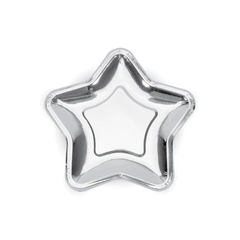 Papptallerkener Stjerne sølv - 2 størrelser, 6 stk.