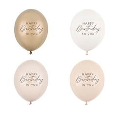 Ballonger Happy Birthday, beige mix, 5 stk.