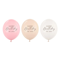 Ballonger Happy Birthday, rosa mix, 5 stk.