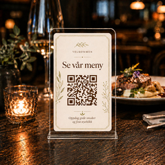 Kontaktløs QR-meny i akryl med UV-trykk for restaurant og kafé