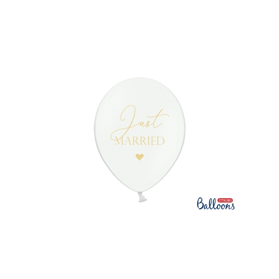 Ballonger Just Married hvit / gull, 6 stk.