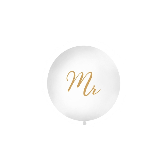 Stor ballong Mr, hvit/gull, 1 m
