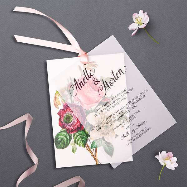 Bryllupsinvitasjon Vintage Roses, vellum