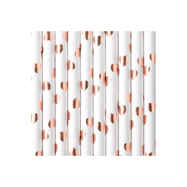 Papirsugerør Hjerter Rose Gold, 10 stk.