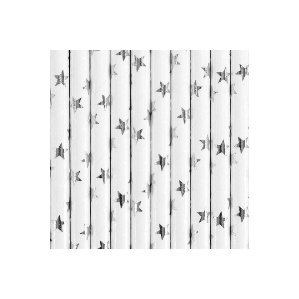 Papirsugerør Silver Stars, 10 stk.