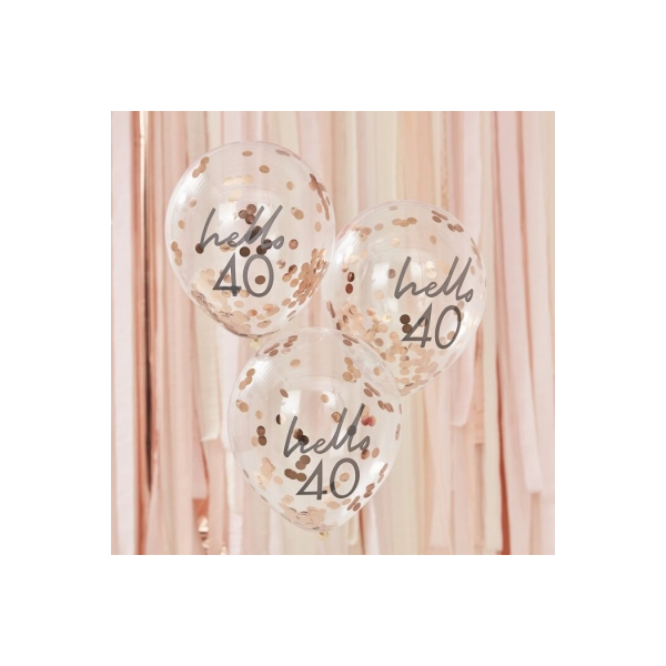 Konfettiballonger Hello 40 - Mix It Up, 5 stk.