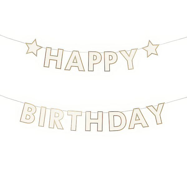 Banner Happy Birthday hvit/gull