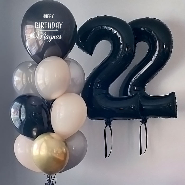 Ballongbukett til bursdag Black & Pastel med personalisering