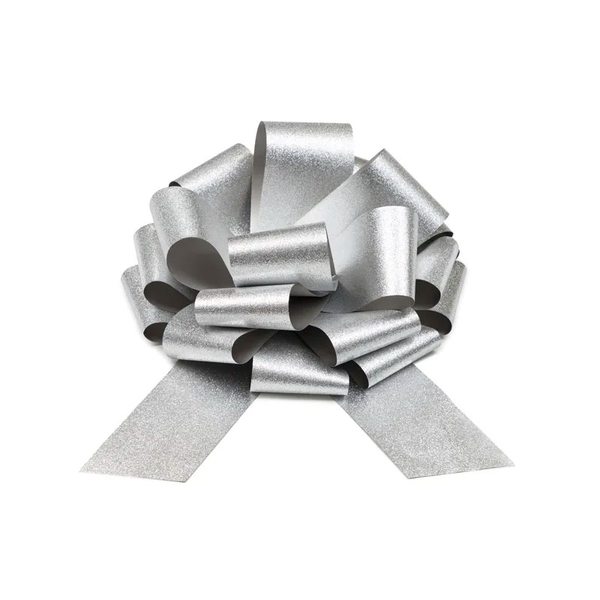 Stor sløyfe sølv glitter, diam. 30 cm