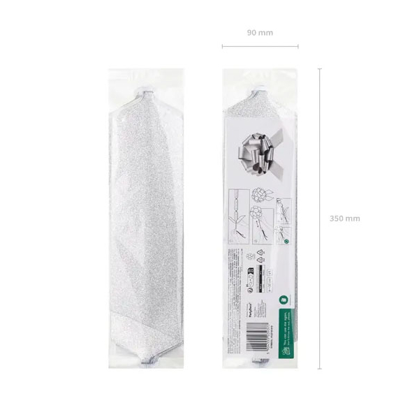 Stor sløyfe sølv glitter, diam. 30 cm