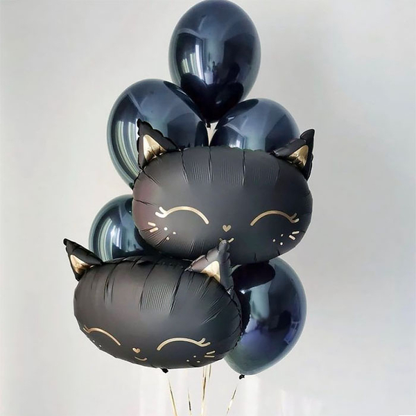 Ballongbukett Black Cat blå