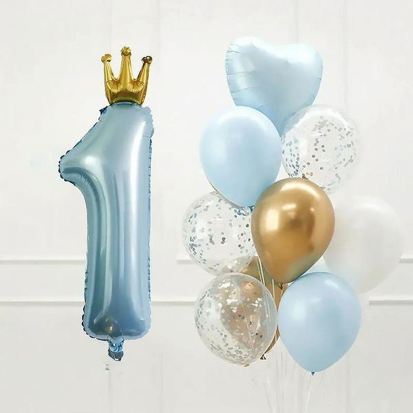 Ballongbukett Crown 1 år - rosa og blå