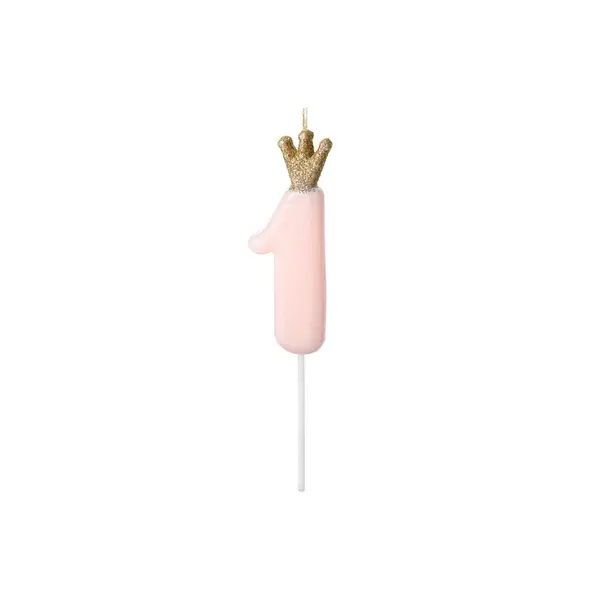 Kakelys med krone 1 år, lys rosa