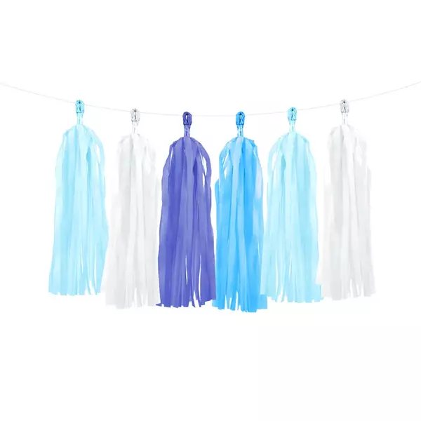 Tassel girlander blå / hvit mix, 12 stk.