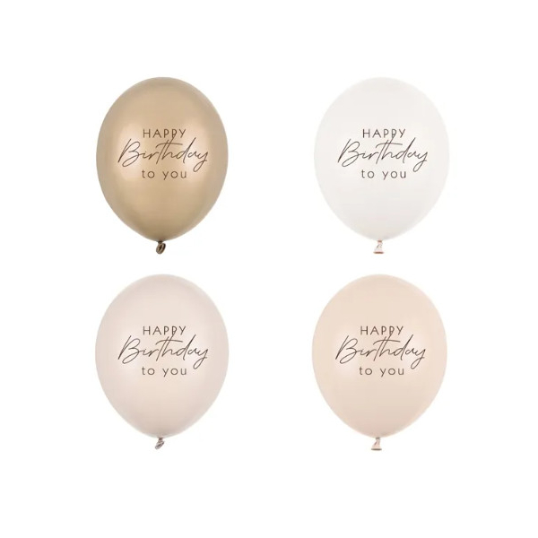 Ballonger Happy Birthday, beige mix, 5 stk.
