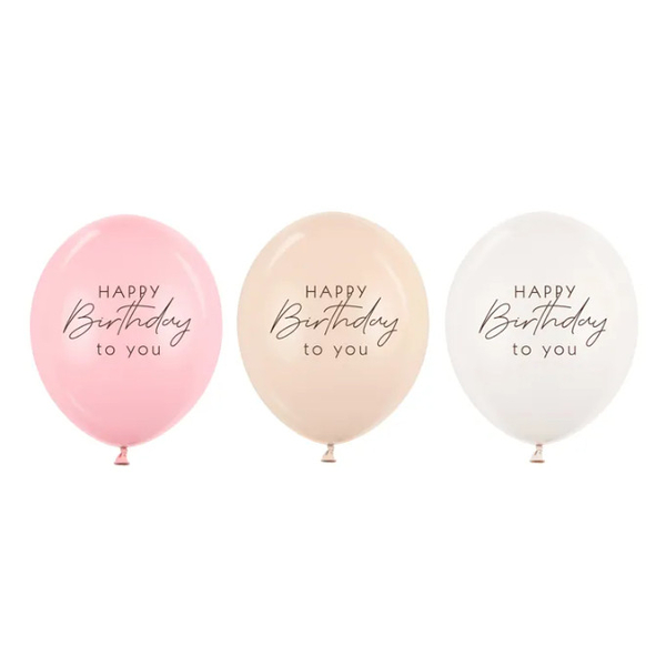 Ballonger Happy Birthday, rosa mix, 5 stk.